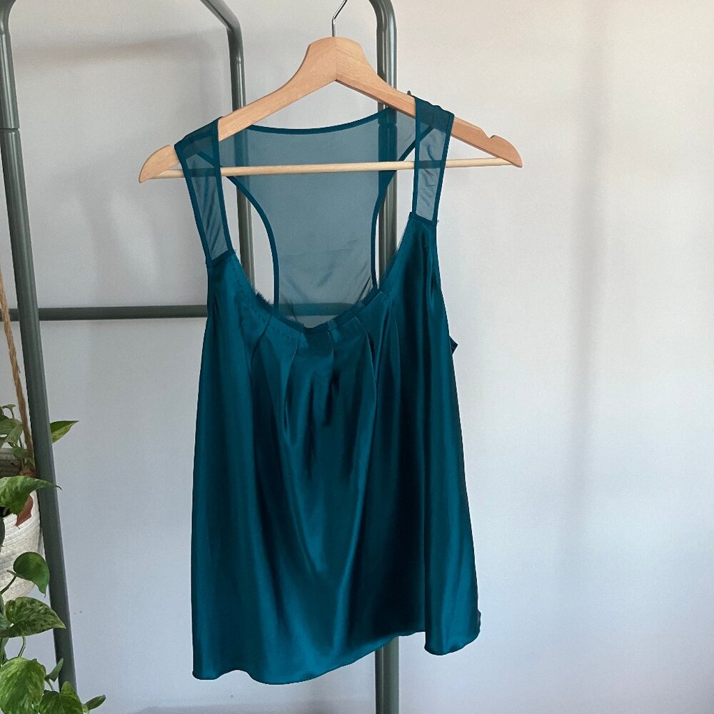 Deep teal silk sleeveless tank